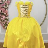 Fantasia Princesa Infantil Amarela Luvas Helanca e Tule