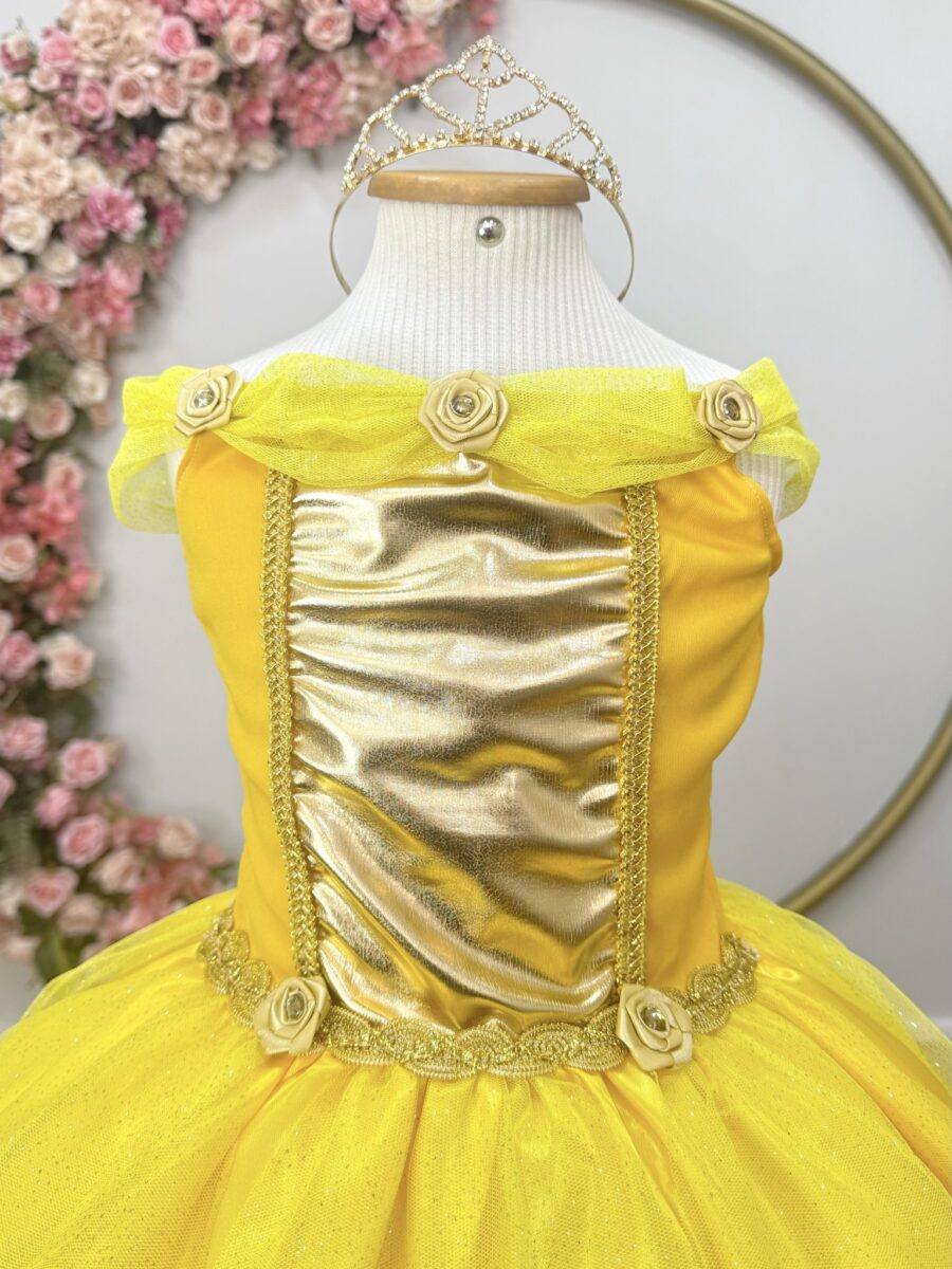 Fantasia Princesa Infantil Amarela Luvas Helanca e Tule