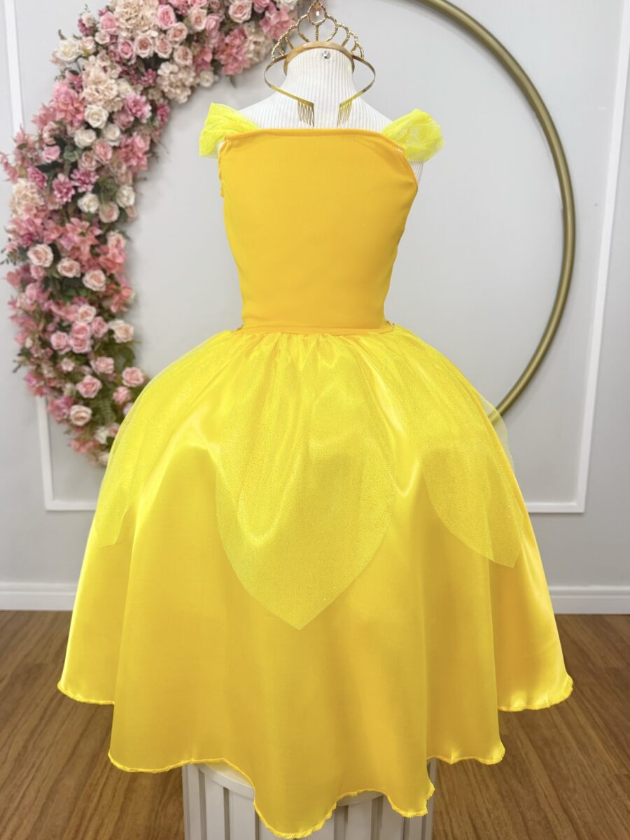 Fantasia Princesa Infantil Amarela Luvas Helanca e Tule