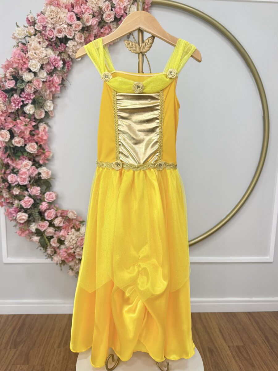 Fantasia Princesa Infantil Amarela Luvas Helanca e Tule