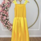 Fantasia Princesa Infantil Amarela Luvas Helanca e Tule