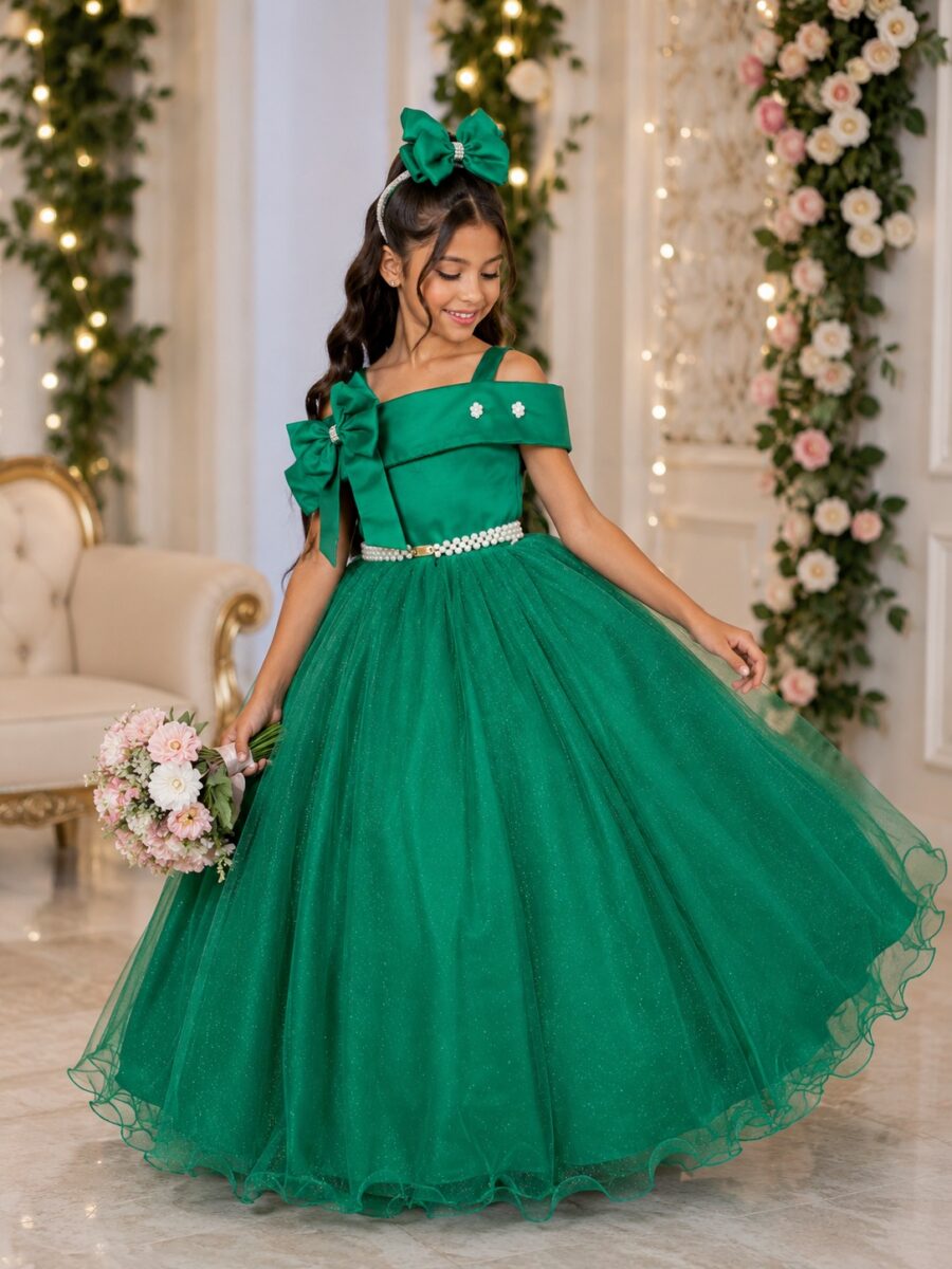 Vestido Infantil Longo Banana Club Doce Elegância Verde