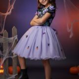 Fantasia Bruxinha Halloween Infantil Saia Lilás com Capa