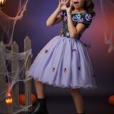 Fantasia Bruxinha Halloween Infantil Saia Lilás com Capa