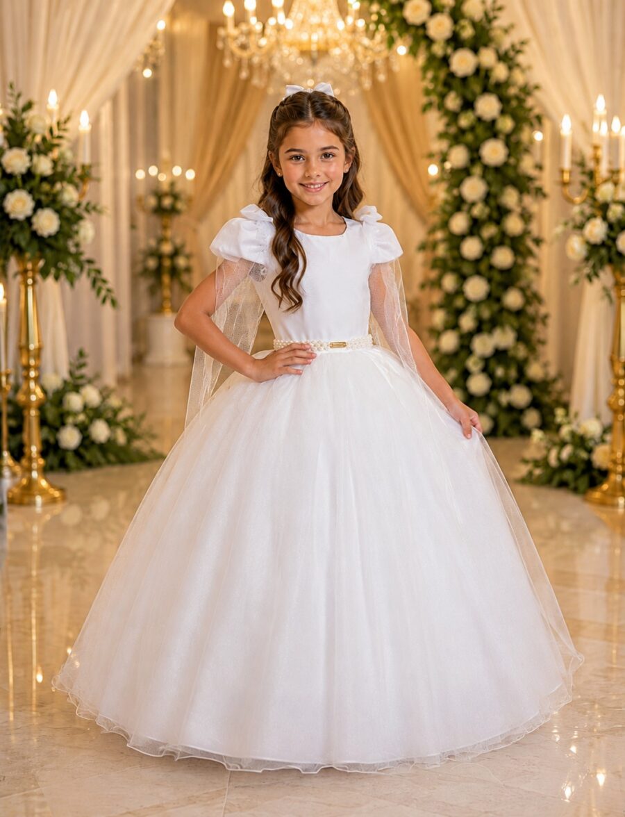 Vestido Infantil Longo Banana Club Diamante Branco