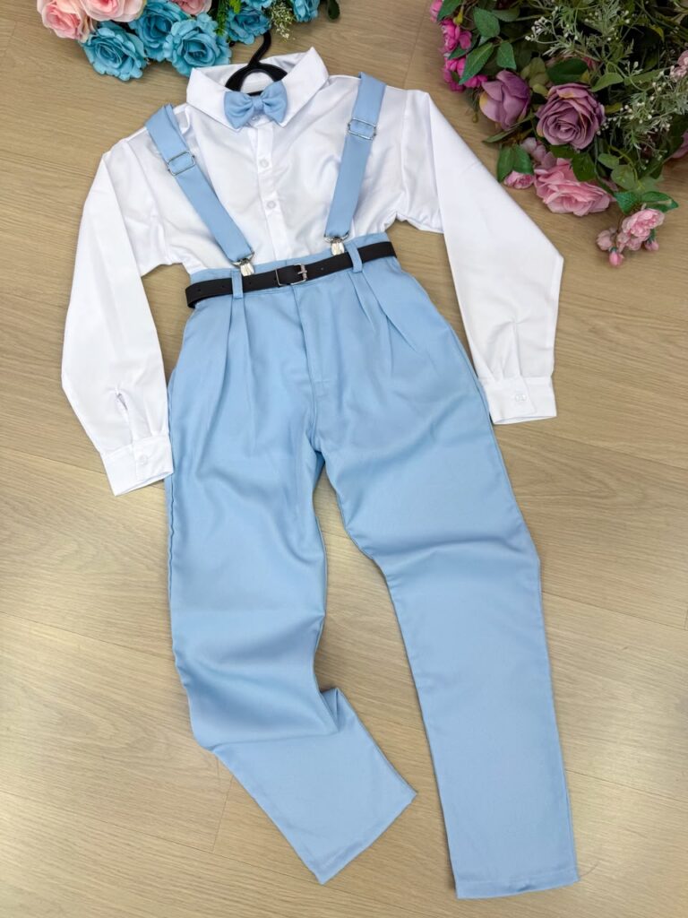 Conjunto Social Infantil Miss Cherry Leo Azul Claro Modelo 2