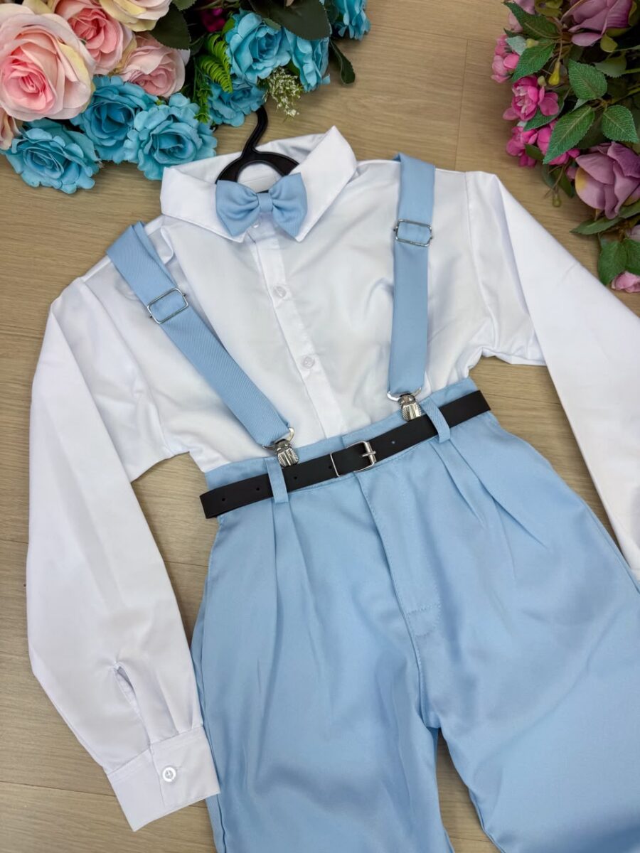 Conjunto Social Infantil Miss Cherry Leo Azul Claro Modelo 2