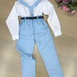 Conjunto Social Infantil Miss Cherry Leo Azul Claro Modelo 2