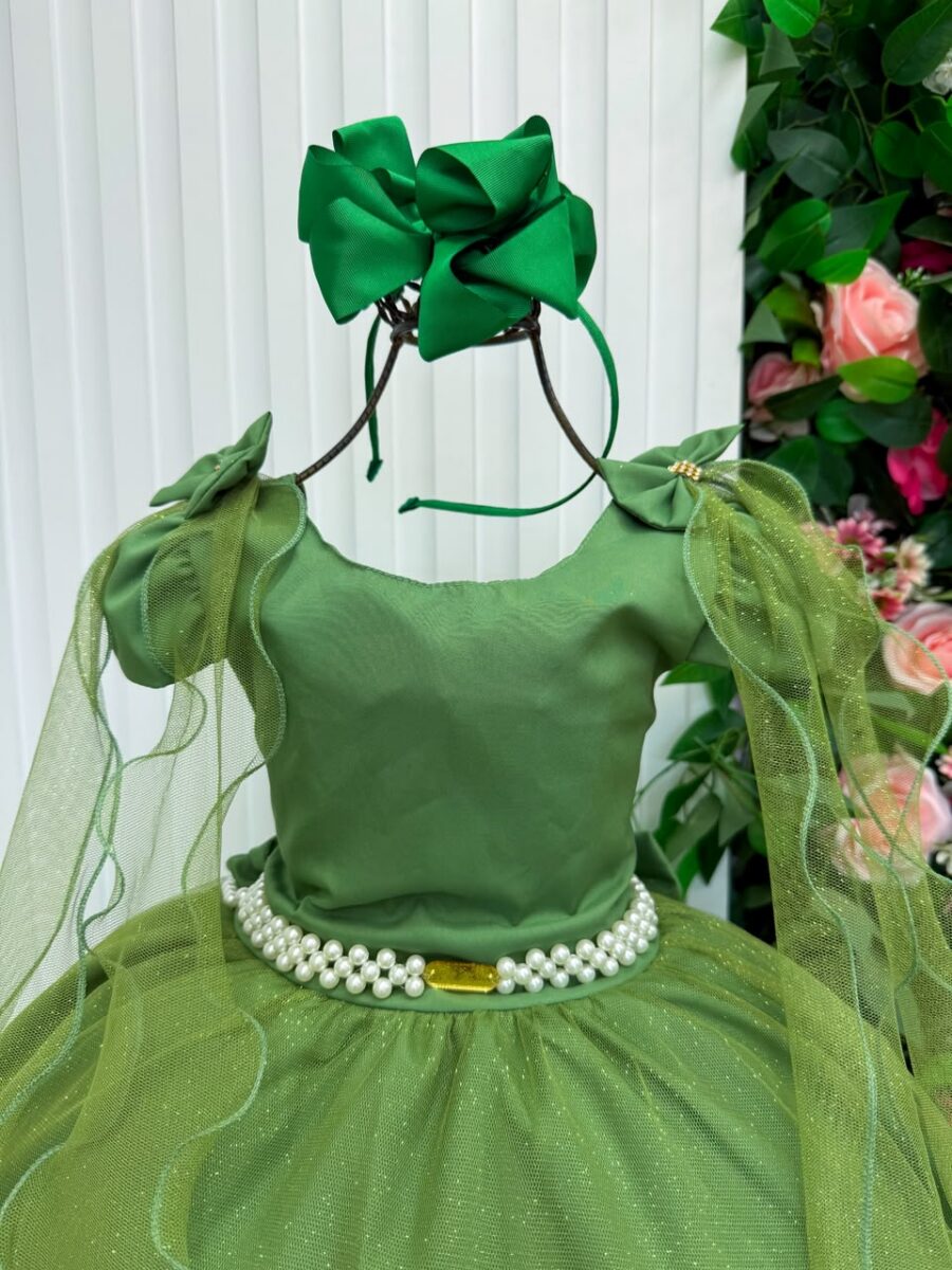 Vestido Infantil Longo Banana Club Diamante Verde Militar