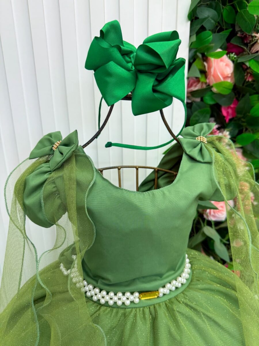 Vestido Infantil Longo Banana Club Diamante Verde Militar