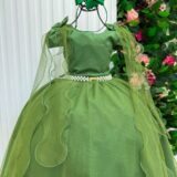 Vestido Infantil Longo Banana Club Diamante Verde Militar