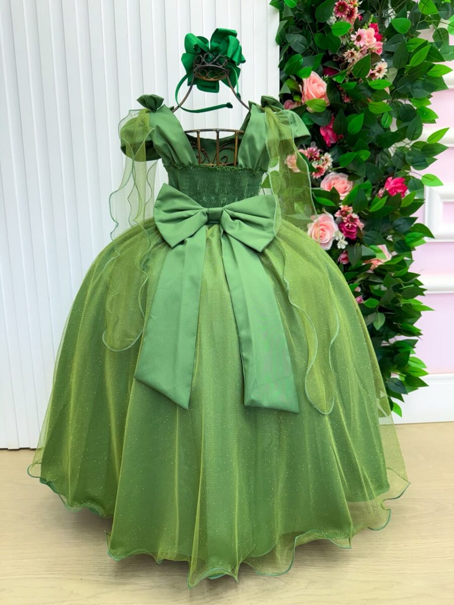 Vestido Infantil Longo Banana Club Diamante Verde Militar