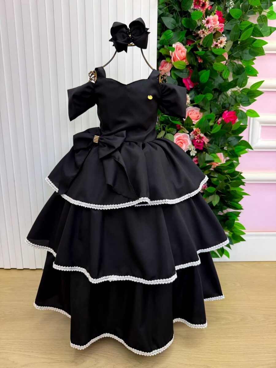 Vestido Infantil Longo Banana Club Safira Preto