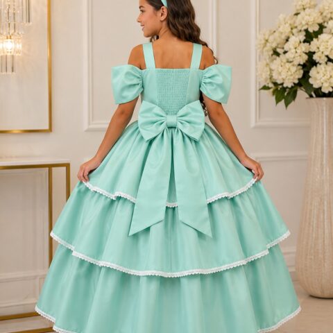 Vestido Infantil Longo Banana Club Safira Verde Menta