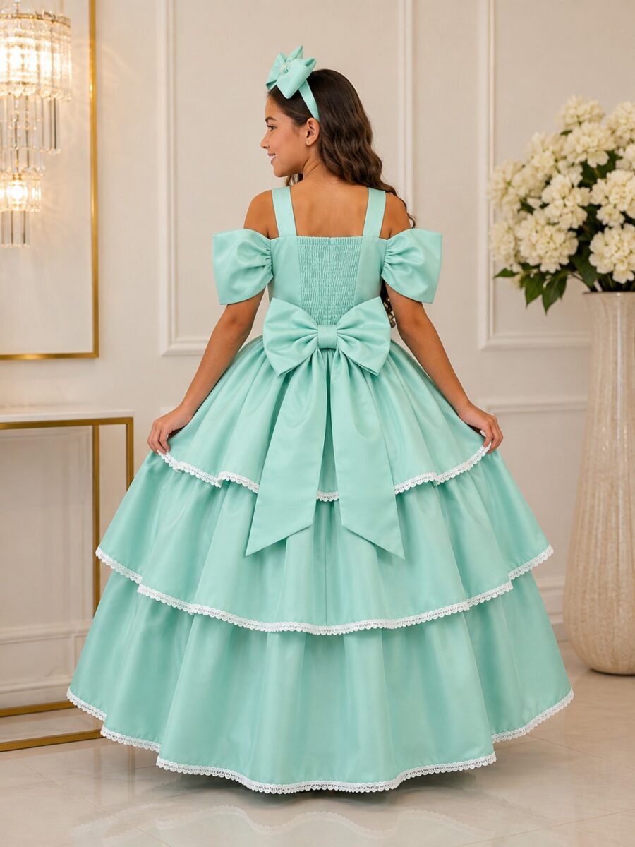 Vestido Infantil Longo Banana Club Safira Verde Menta
