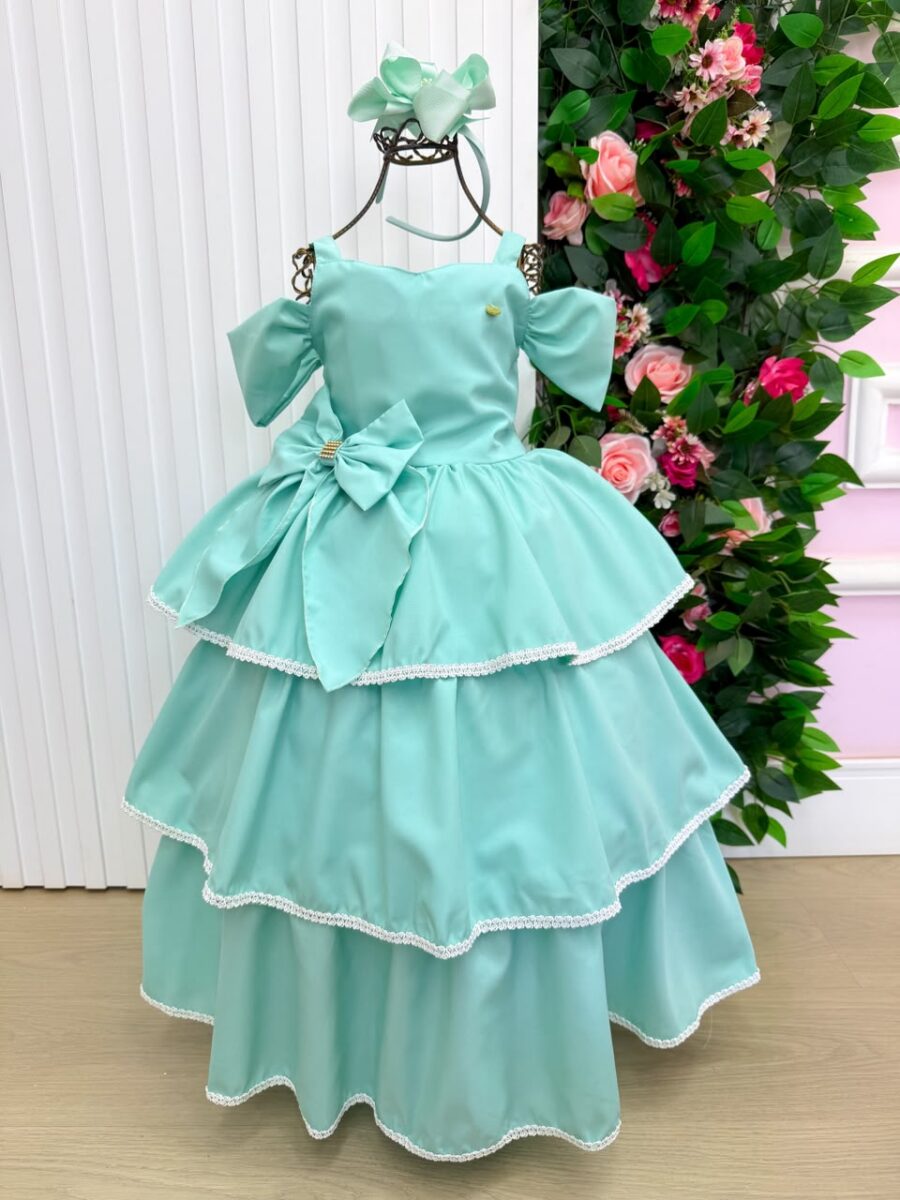 Vestido Infantil Longo Banana Club Safira Verde Menta
