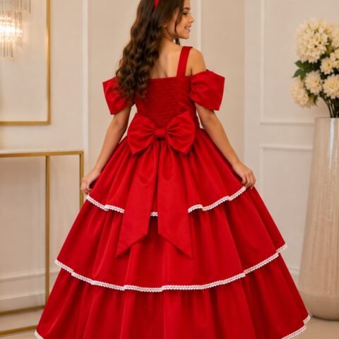 Vestido Infantil Longo Banana Club Safira Vermelho