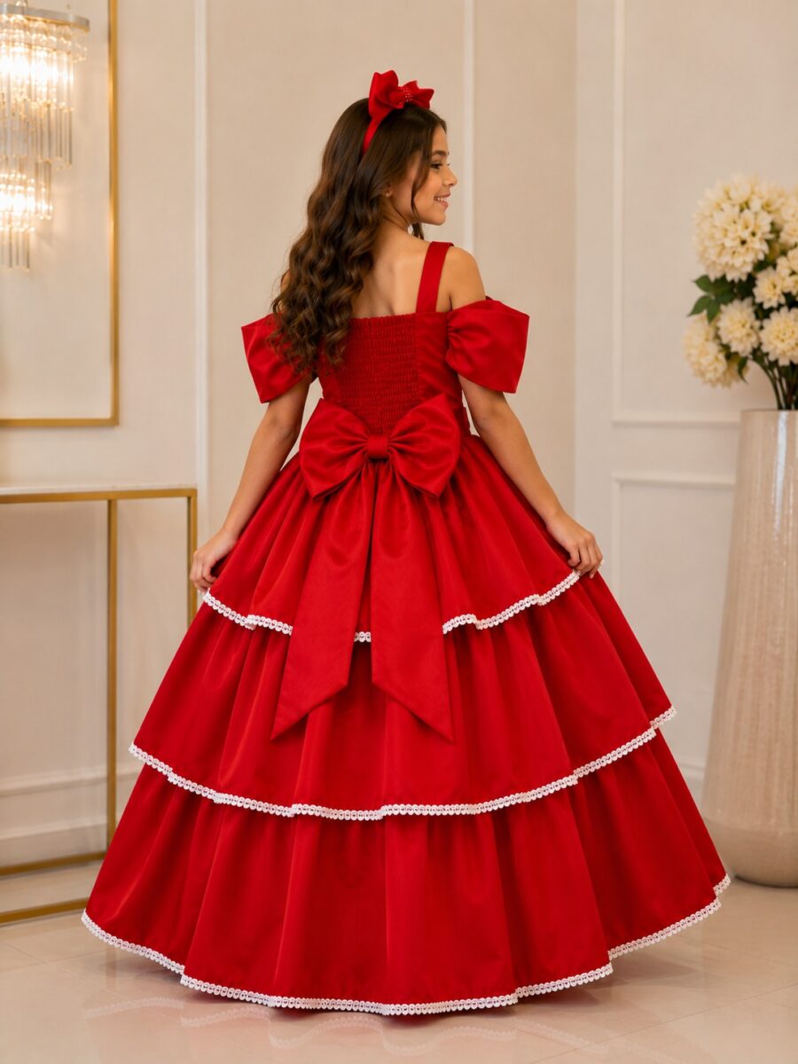 Vestido Infantil Longo Banana Club Safira Vermelho
