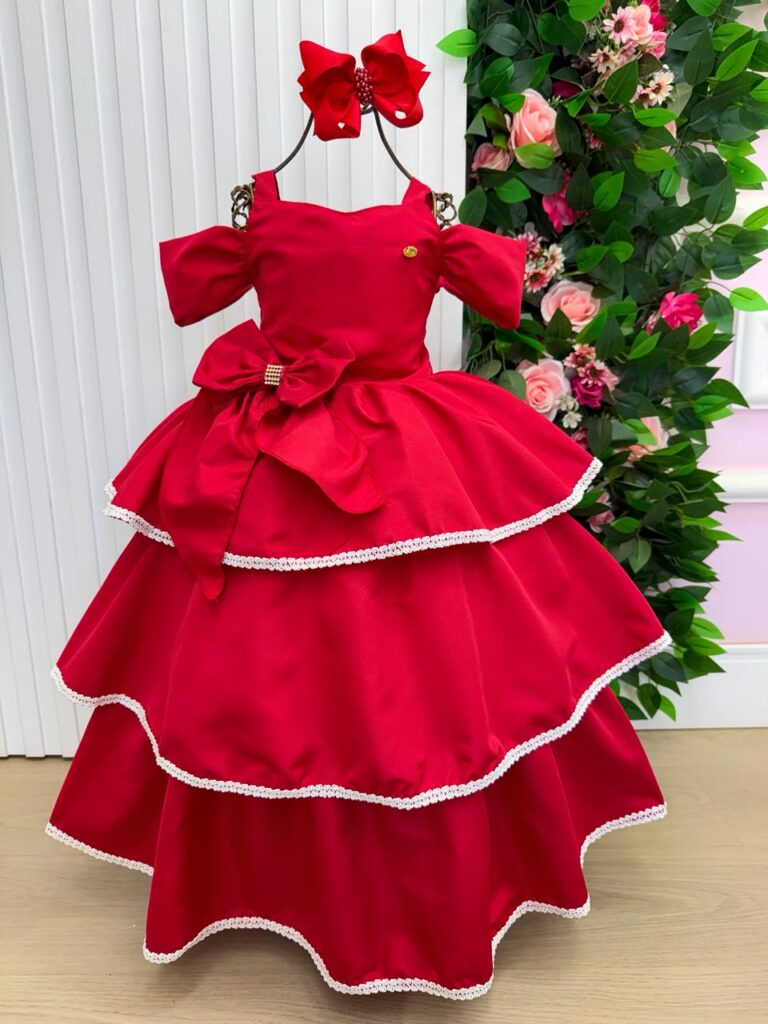 Vestido Infantil Longo Banana Club Safira Vermelho
