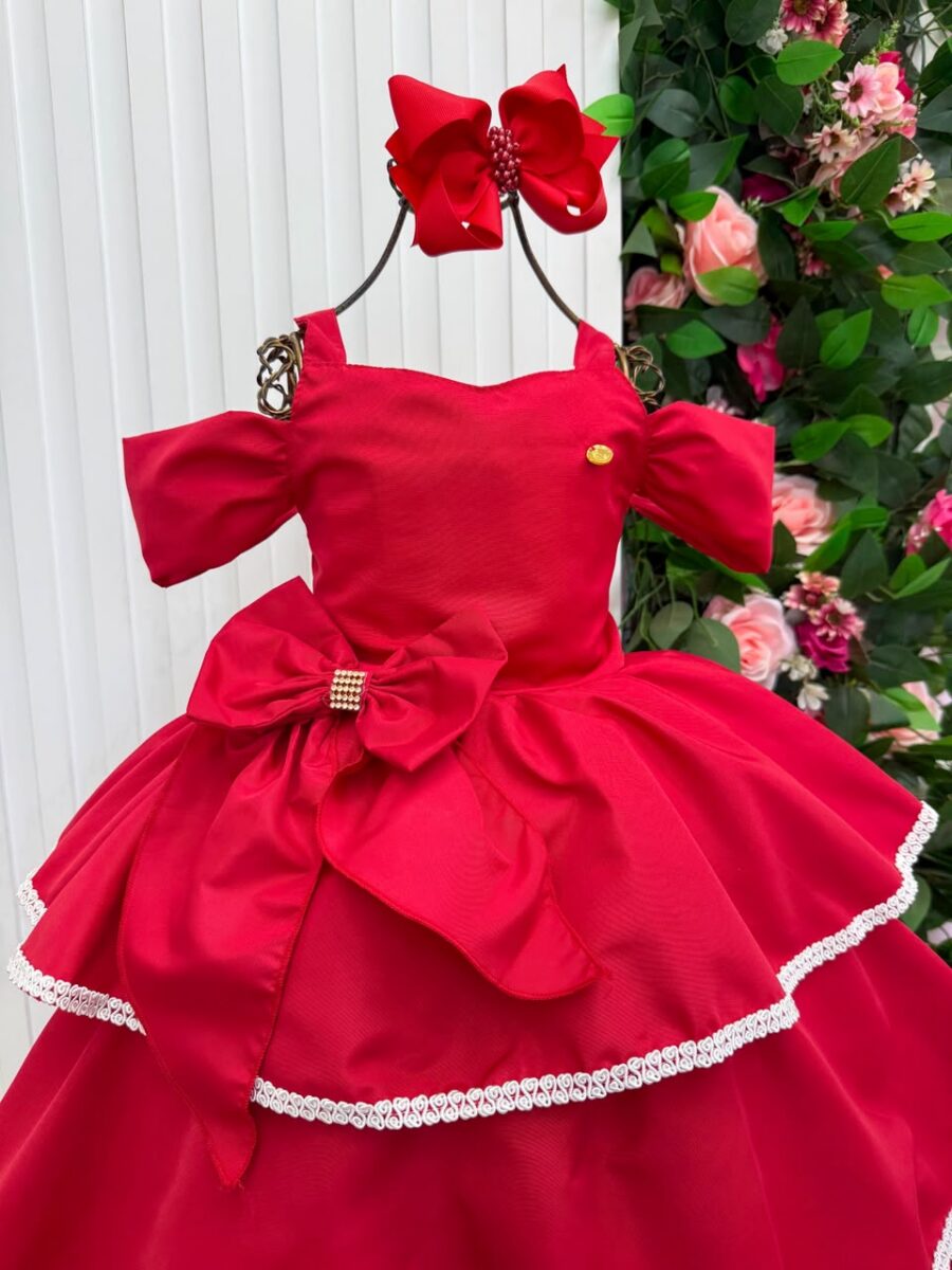 Vestido Infantil Longo Banana Club Safira Vermelho