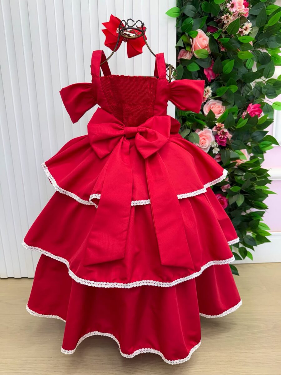 Vestido Infantil Longo Banana Club Safira Vermelho