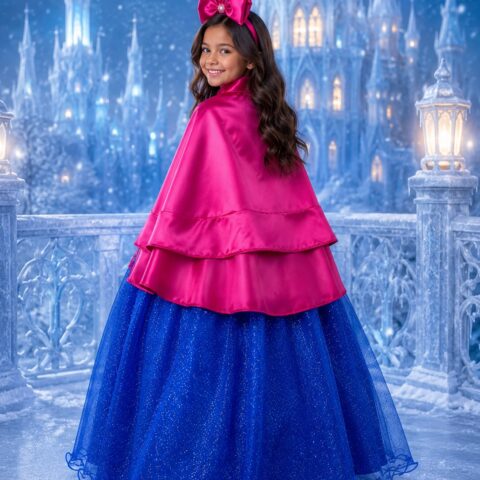 Fantasia Infantil Princesa Belli Gelo Azul com Capa Pink