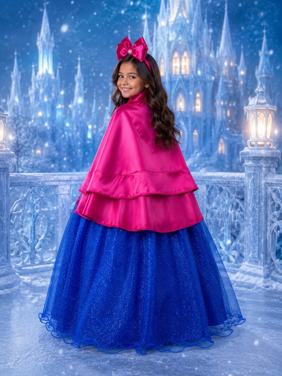 Fantasia Infantil Princesa Belli Gelo Azul com Capa Pink