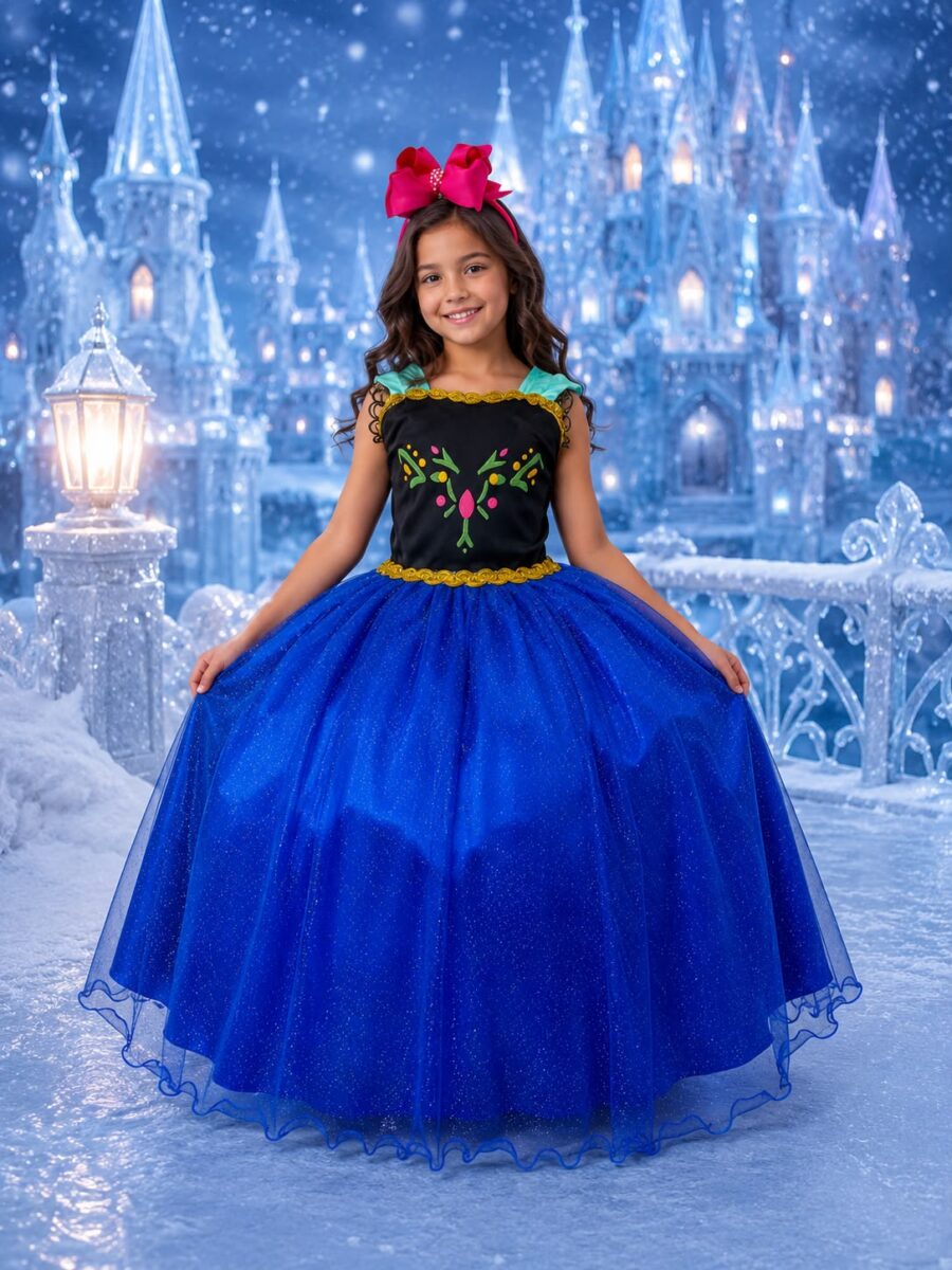 Fantasia Infantil Princesa Belli Gelo Azul com Capa Pink