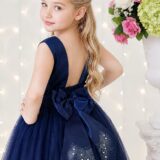 Vestido Infantil Dama de Honra Longo Azul Marinho Pérolas