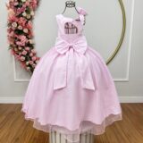 Vestido Infantil Longo Dama Rosa Bebê Poliéster Tule Glitter