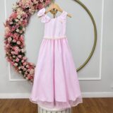 Vestido Infantil Longo Dama Rosa Bebê Poliéster Tule Glitter