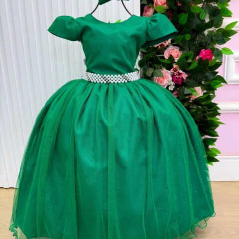 Vestido Longo Infantil Heloísa Marie Verde Bandeira Tule