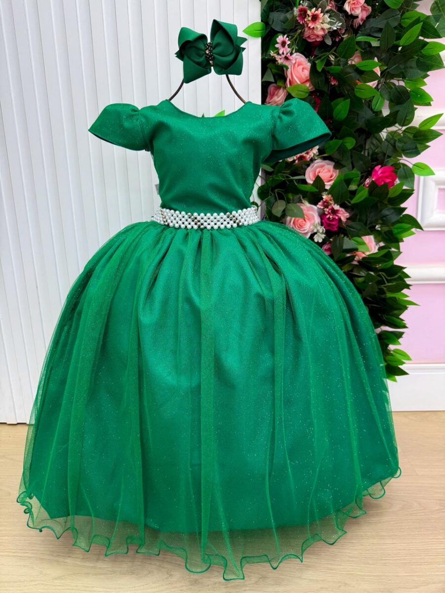 Vestido Longo Infantil Heloísa Marie Verde Bandeira Tule