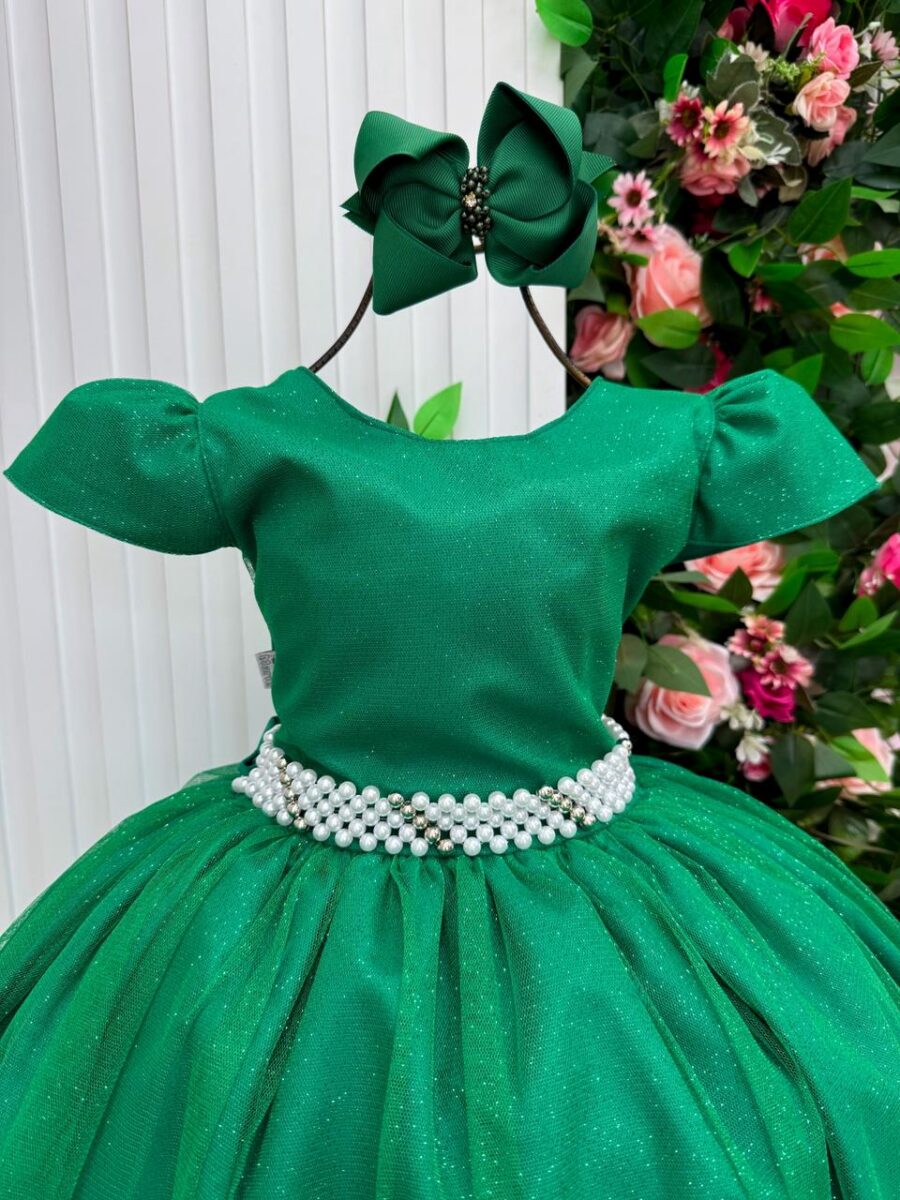Vestido Longo Infantil Heloísa Marie Verde Bandeira Tule