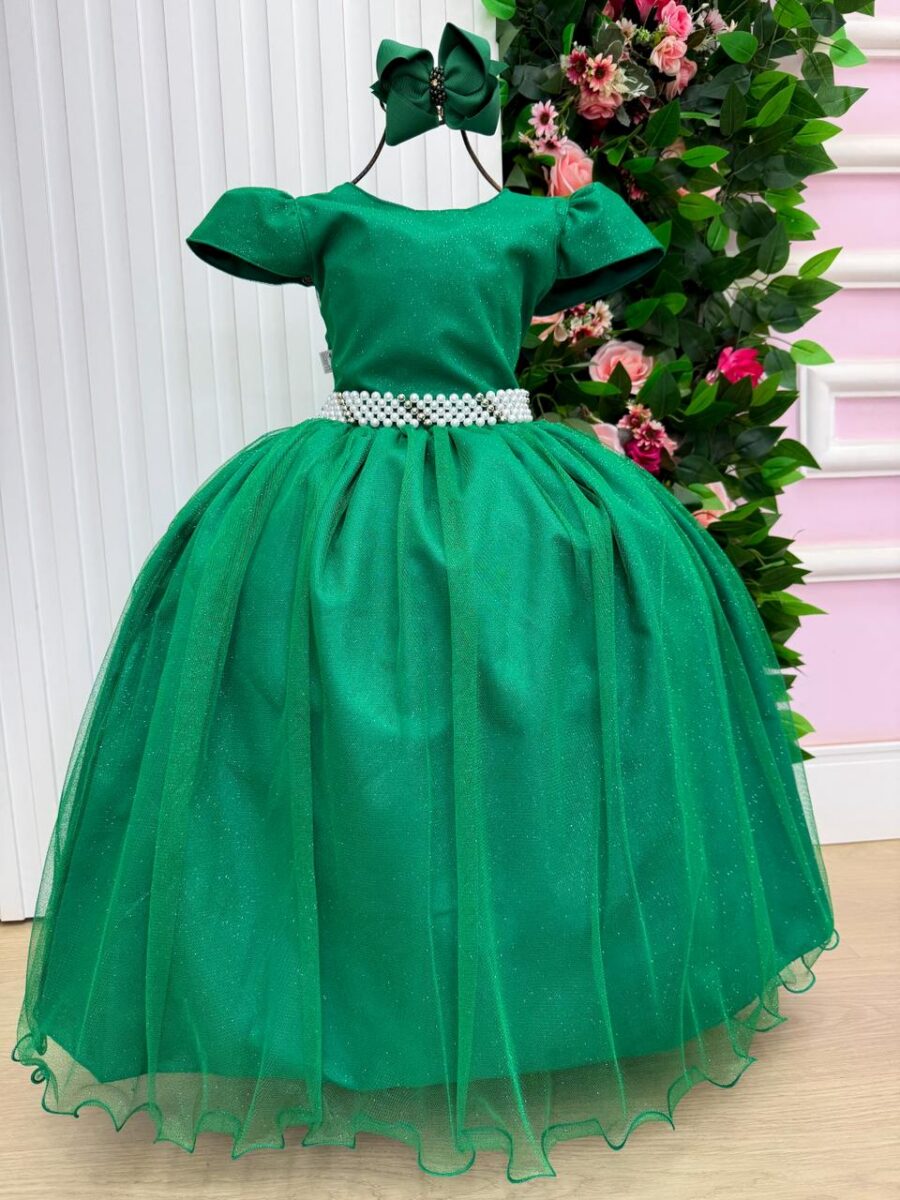 Vestido Longo Infantil Heloísa Marie Verde Bandeira Tule
