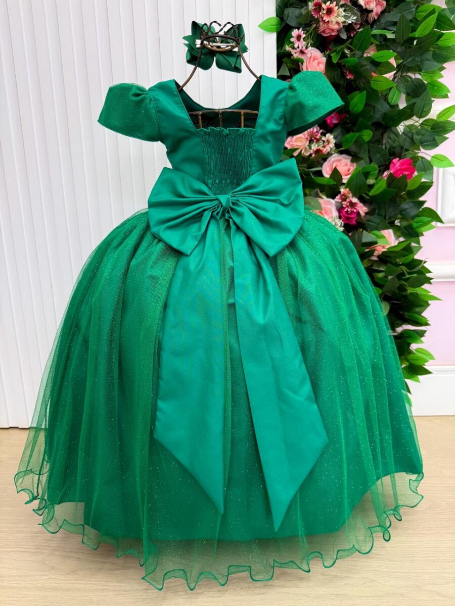 Vestido Longo Infantil Heloísa Marie Verde Bandeira Tule