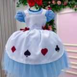 Vestido Infantil Temático Mundo Encantado Menina Bonita Azul