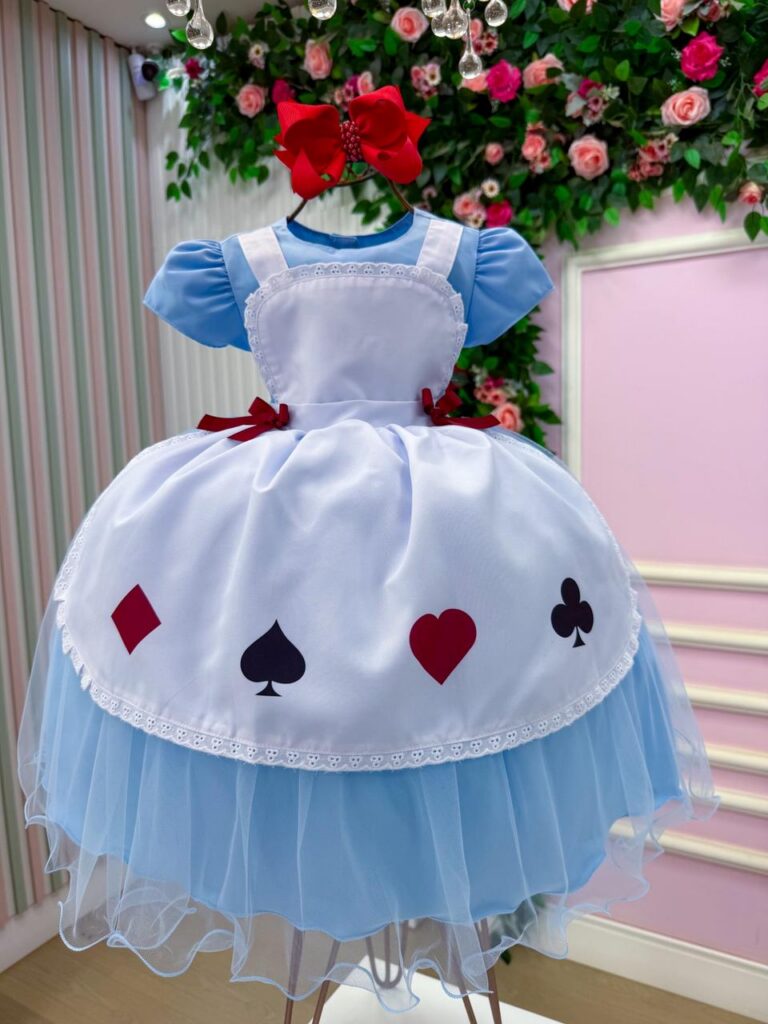 Vestido Infantil Temático Mundo Encantado Menina Bonita Azul