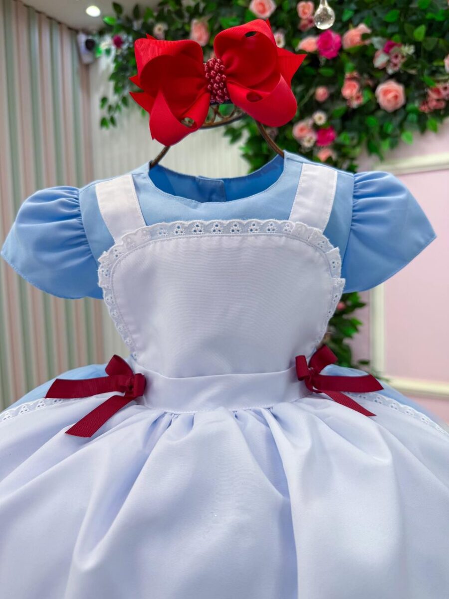 Vestido Infantil Temático Mundo Encantado Menina Bonita Azul