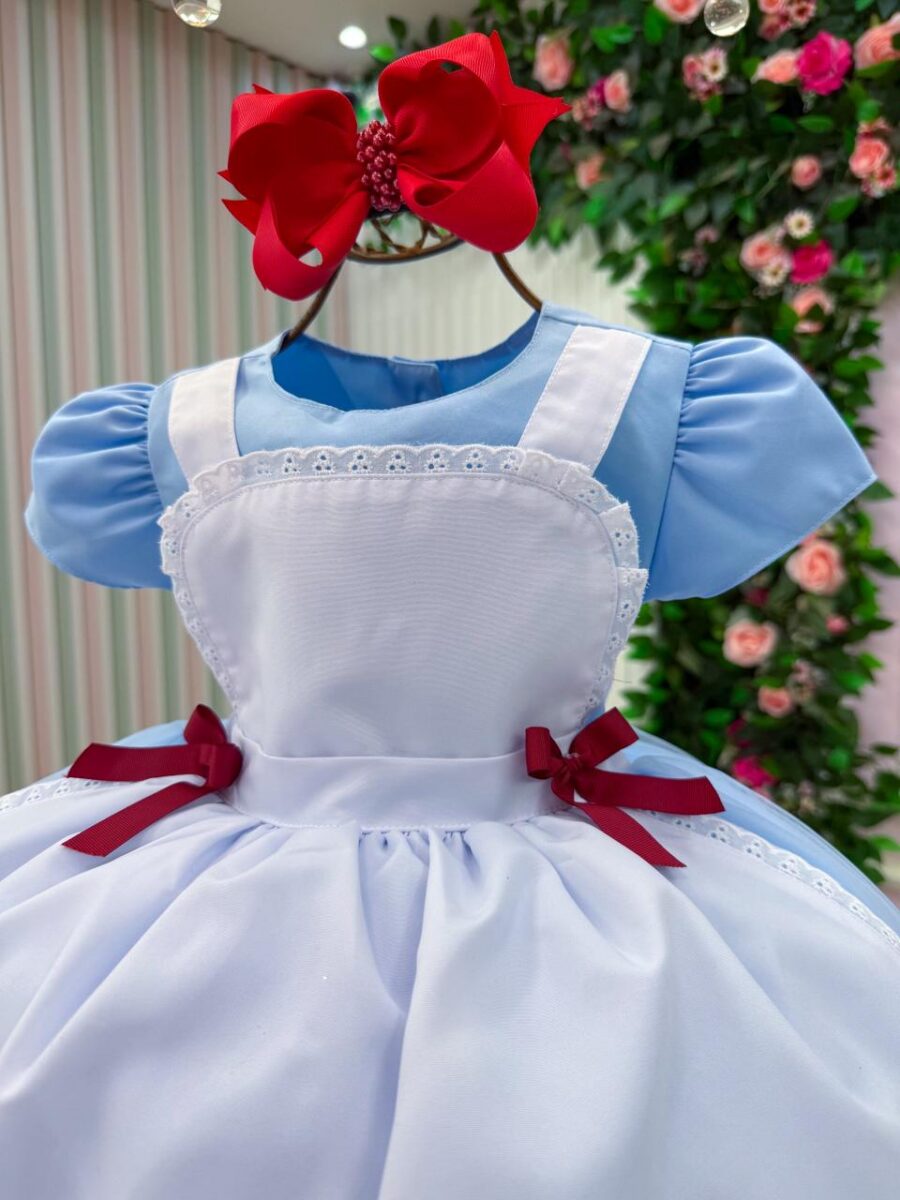 Vestido Infantil Temático Mundo Encantado Menina Bonita Azul