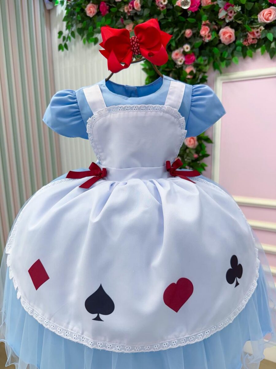 Vestido Infantil Temático Mundo Encantado Menina Bonita Azul