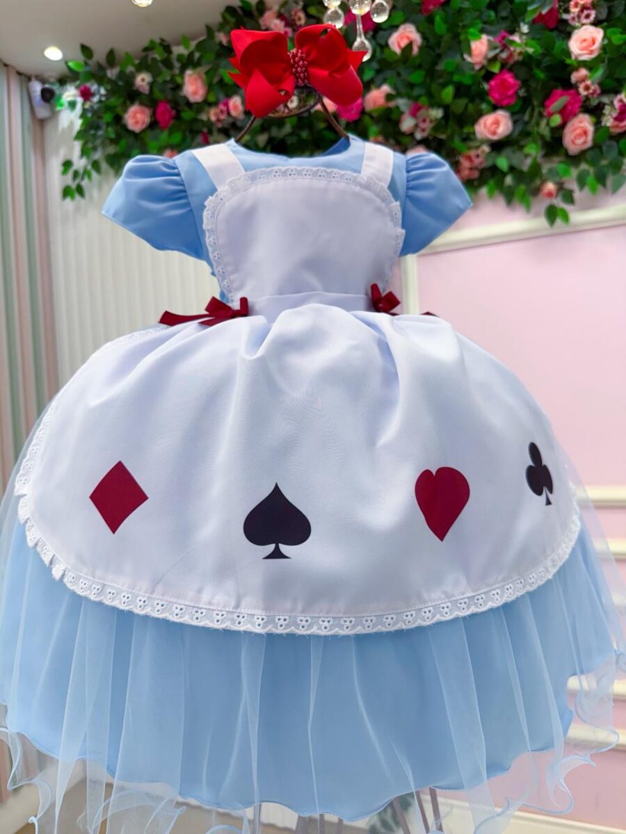 Vestido Infantil Temático Mundo Encantado Menina Bonita Azul