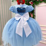 Vestido Infantil Temático Mundo Encantado Menina Bonita Azul
