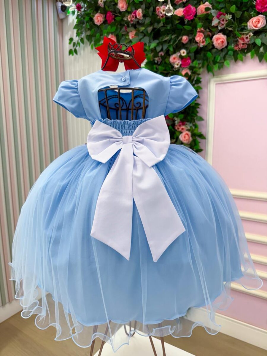 Vestido Infantil Temático Mundo Encantado Menina Bonita Azul