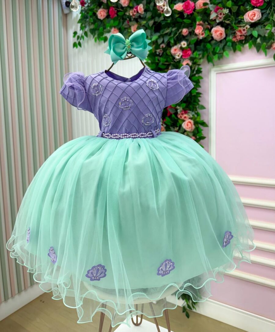 Vestido Infantil Temático Sereia Menina Bonita Fundo do Mar