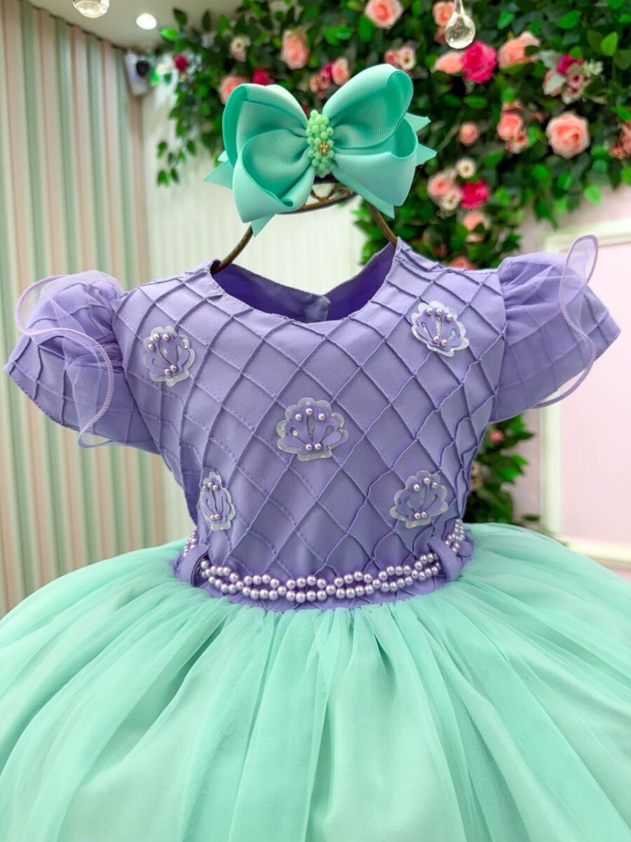 Vestido Infantil Temático Sereia Menina Bonita Fundo do Mar