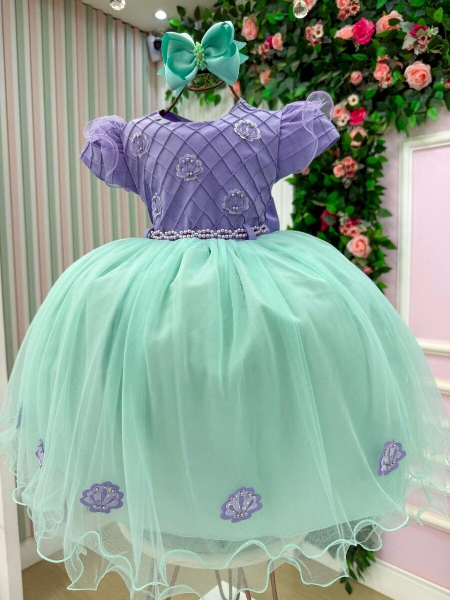 Vestido Infantil Temático Sereia Menina Bonita Fundo do Mar