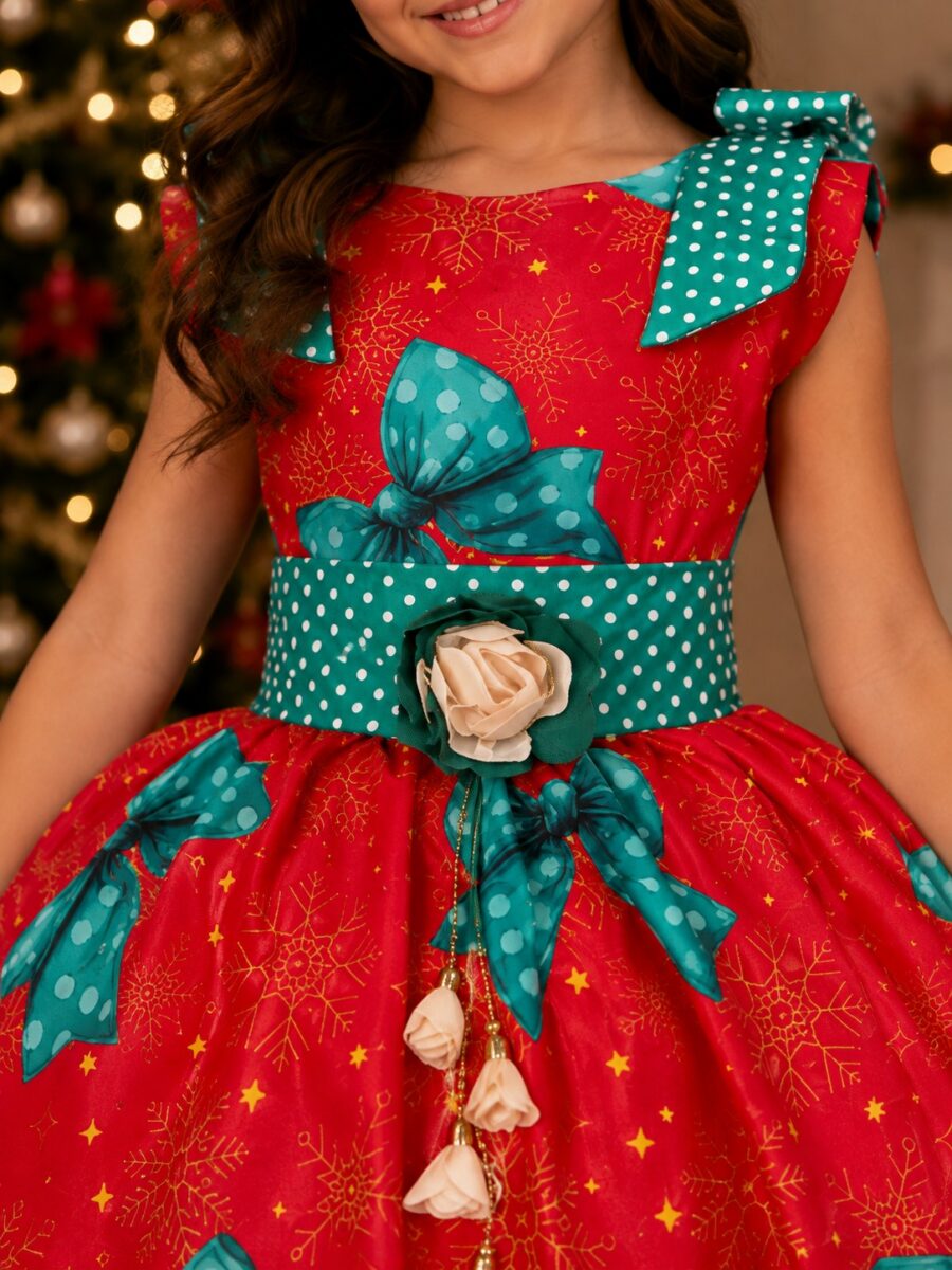 Vestido Infantil Marie Alegria de Natal Vermelho