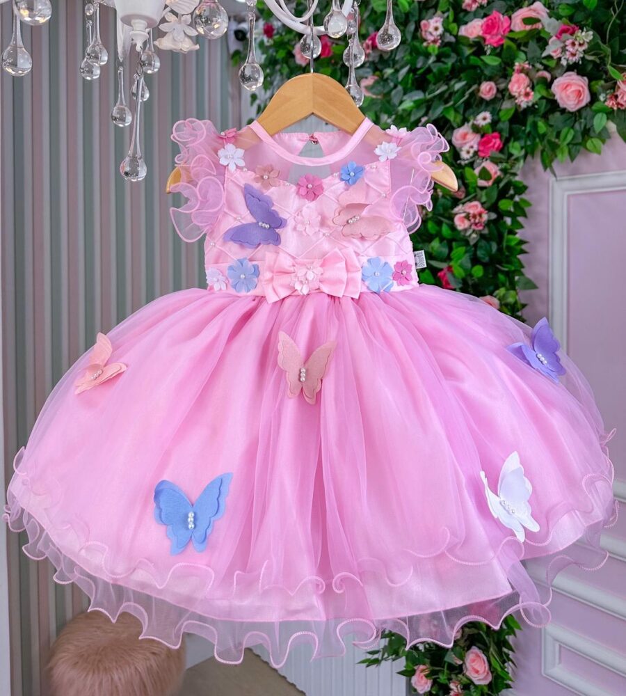 Vestido Infantil Jardim Encantado Marie Rosa com Laço