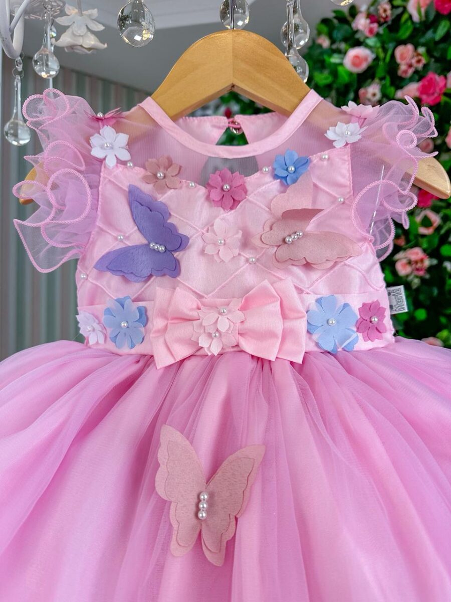 Vestido Infantil Jardim Encantado Marie Rosa com Laço